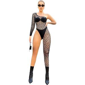 🆕Women Black One Piece Fishnet Body Stocking Lingerie Mesh Bodysuit Jumpsuit
